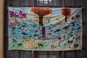 Oeuvre réalisée par un groupe de périscolaires  de la borie darles à Brioude (43100) pour l'action pédagogique Rivières d'Images et Fleuves de Mots lors de la deuxième édition du colloque Des Saumons et des Hommes  organisé par SOS Loire Vivante en 2013